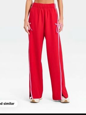 Wide-Leg Track the Pants with Side Stripe - Red